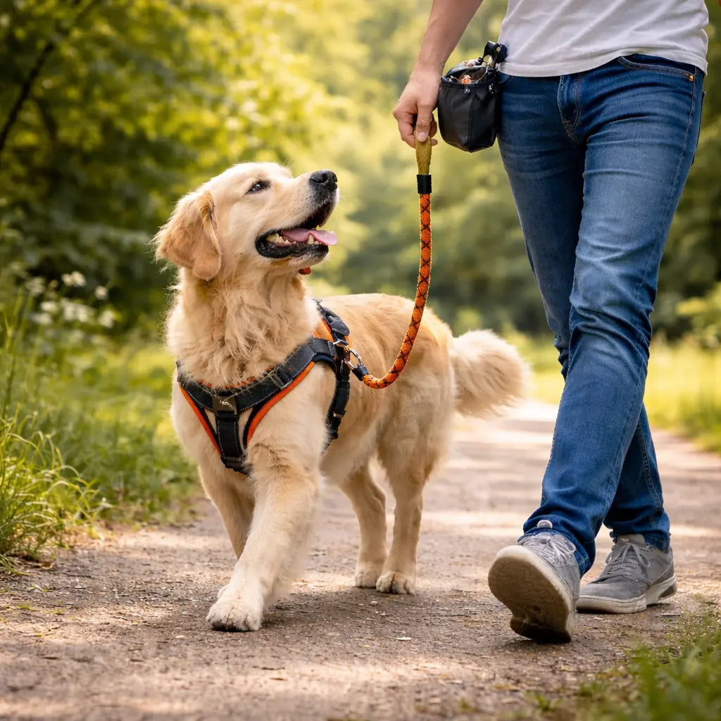 chien en laisse qui se balade  Image