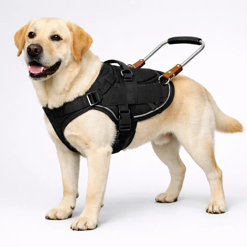 chien aveugle qui porte un harnais noir  Image