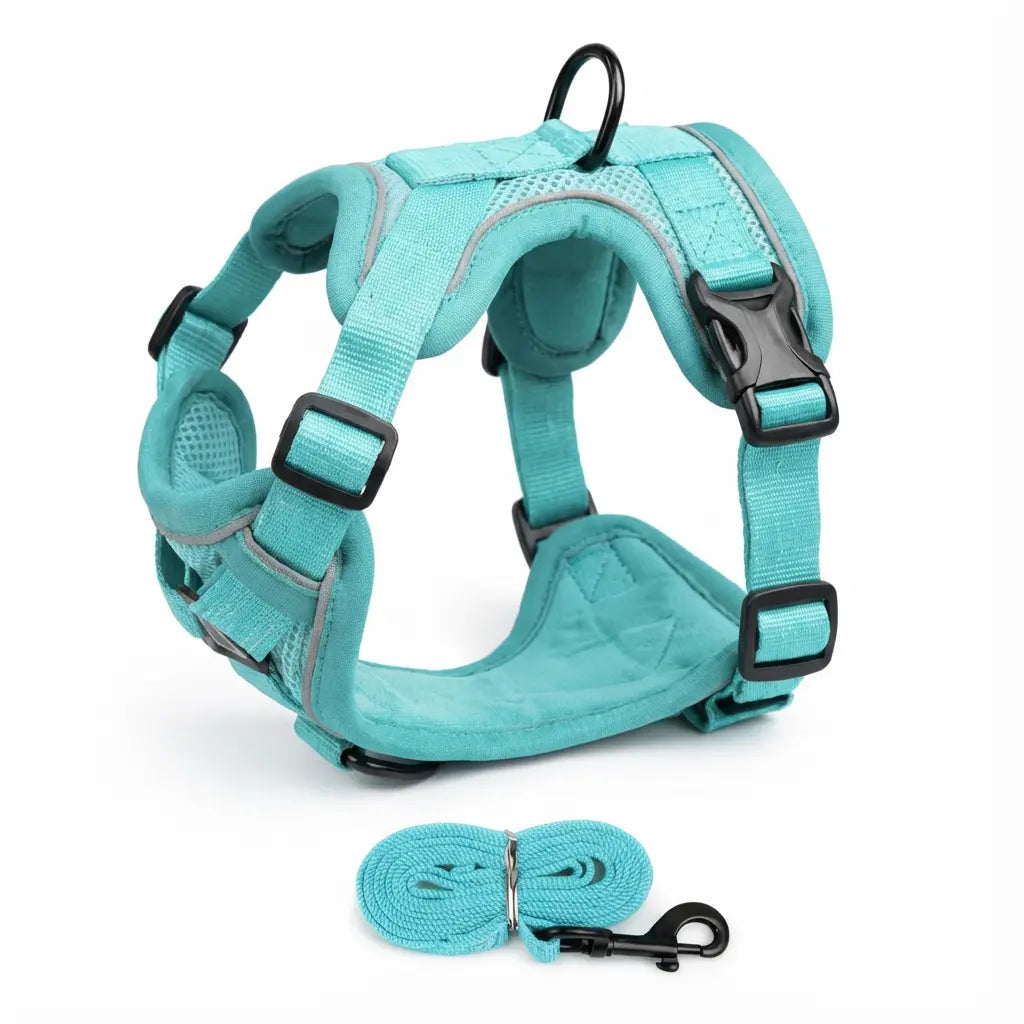 harnais bleu turquoise sur fond blanc 