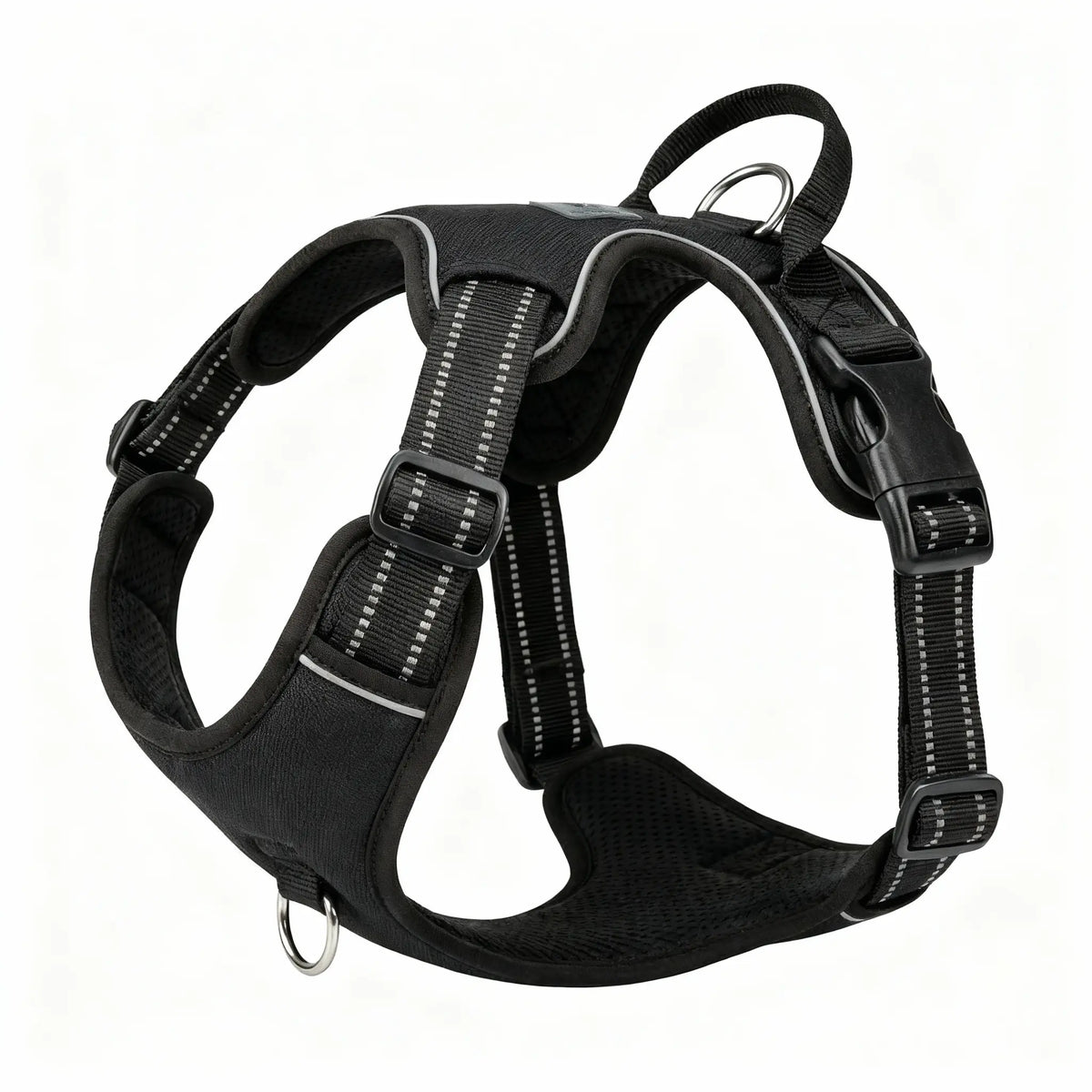 harnais noir anti-traction sur fond blanc 