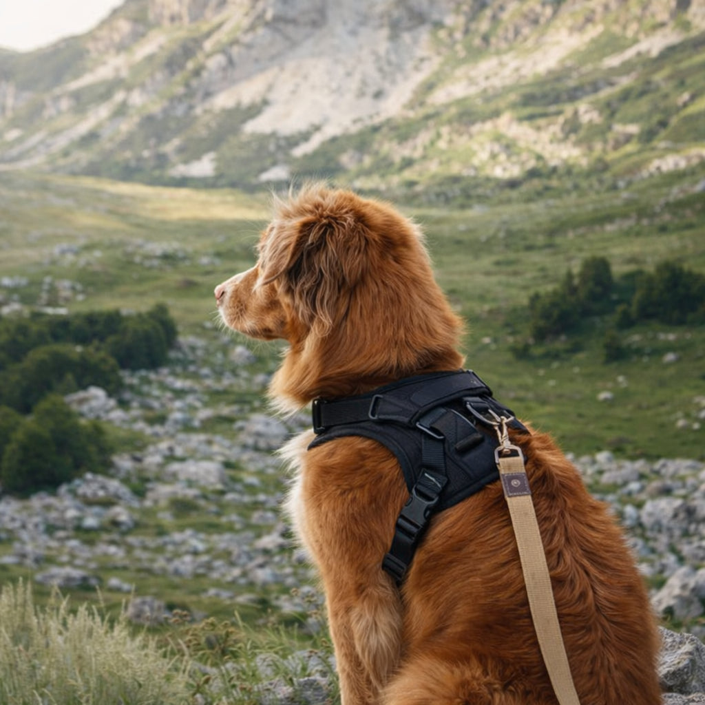 berger allemand qui porte un harnais en montagne Image