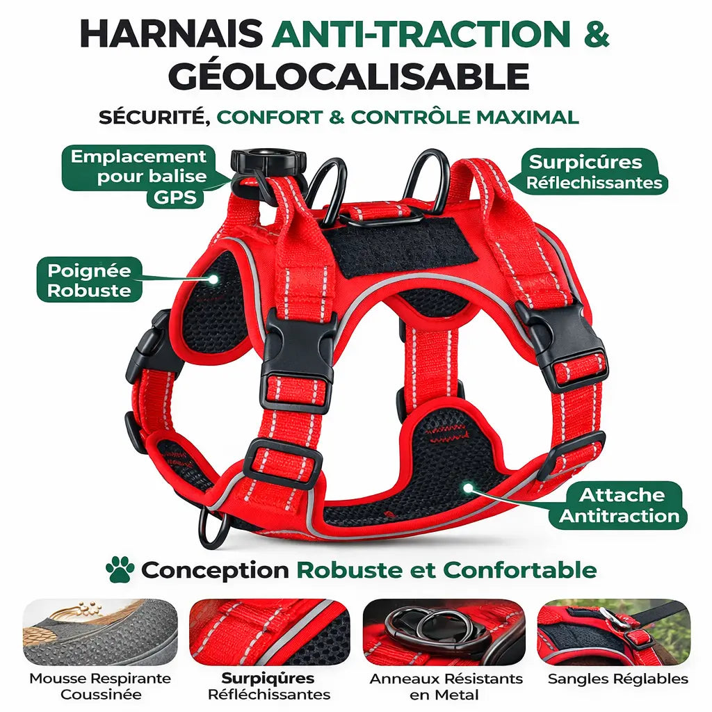 Harnais pour chien - avec système de géolocalisation