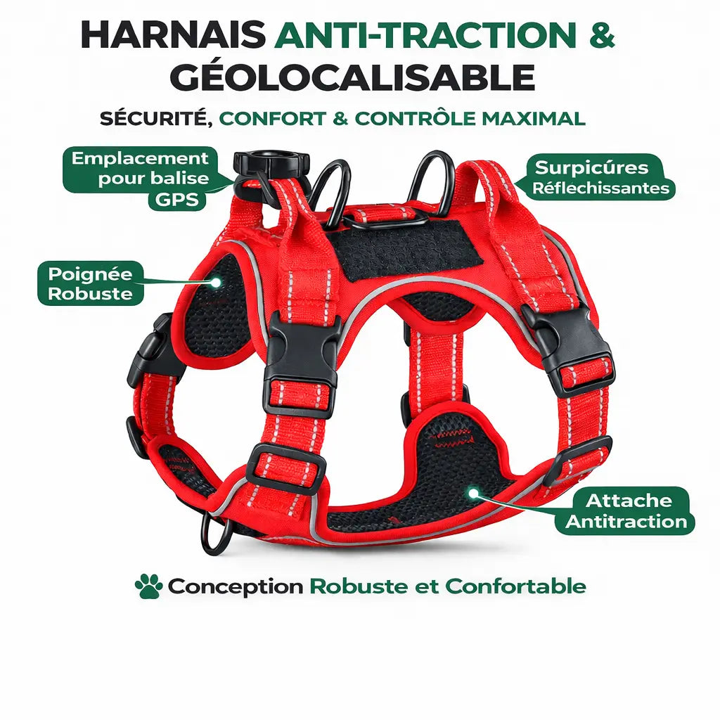 Harnais pour chien - avec système de géolocalisation